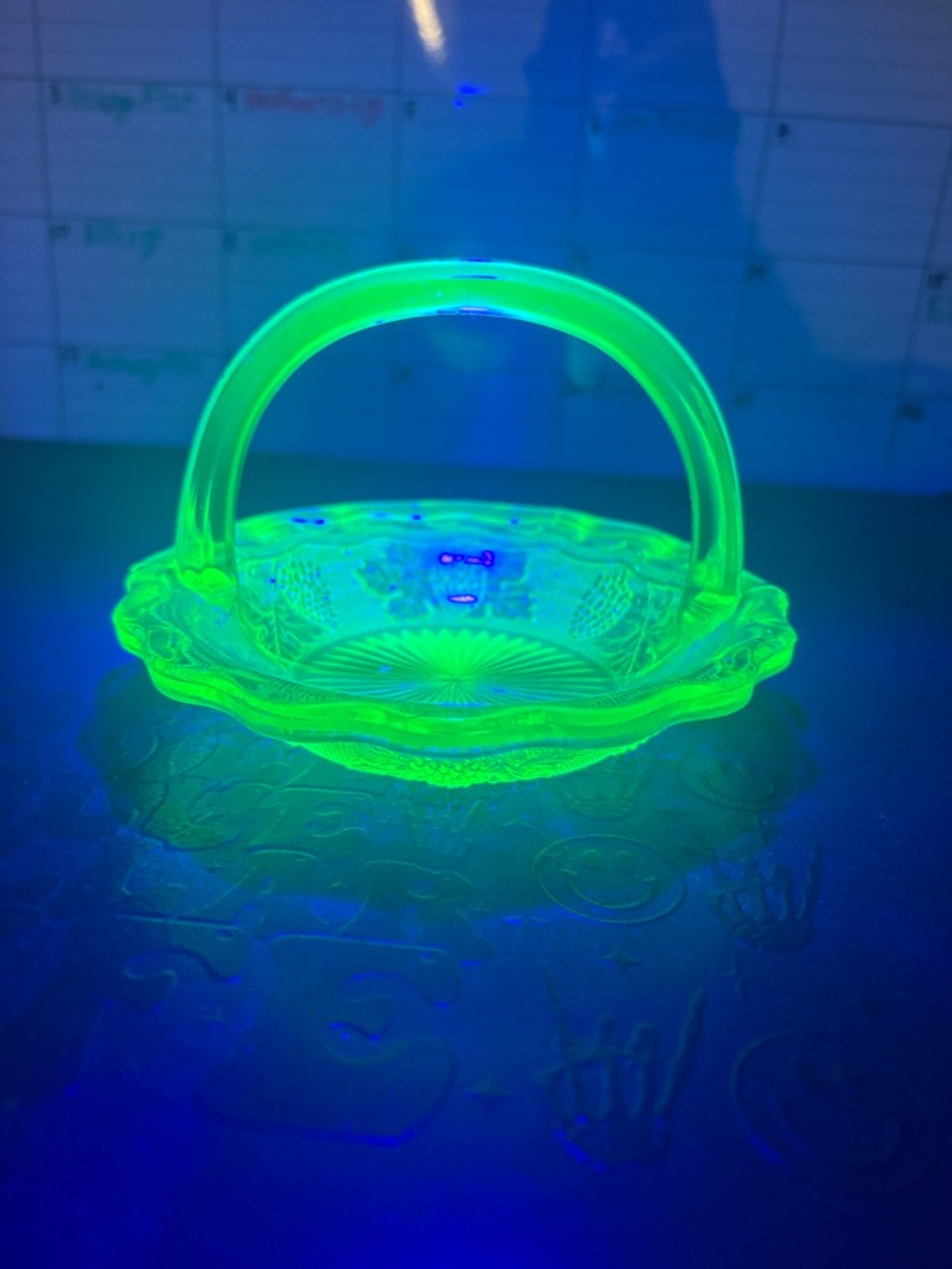Green Uranium Glass Basket Candy Dish - Home Party Supplies